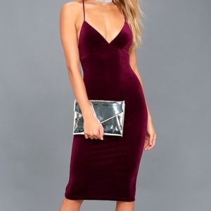 Lulu's Burgundy Velvet Bodycon Midi Dress